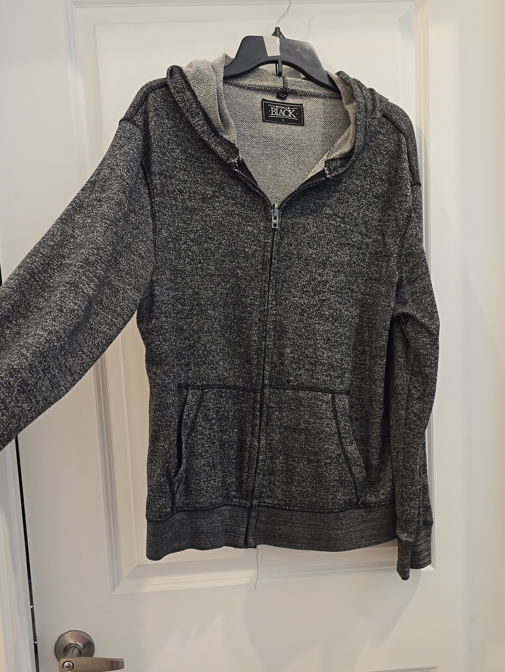 Black Men's Heather Gray Full-Zip Hooded Sweater